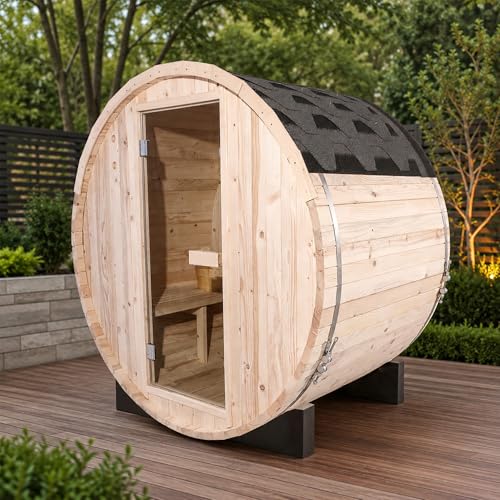 Benovo 2 Person Barrel Outdoor Saunas 220V/4.5KW Electric Stove Spruce Backyard Sauna Kit (47.24" Length)
